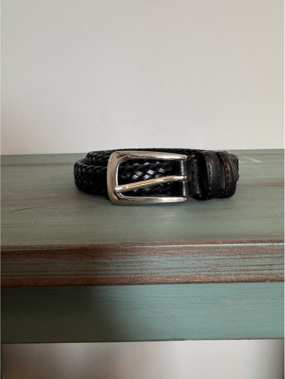 Vintage 90s Dockers Women's Black Woven Leather Belt Size L